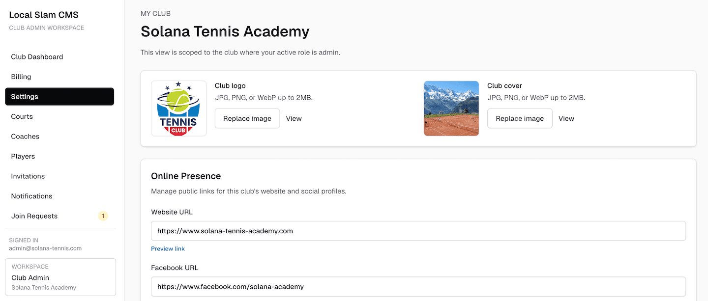 Local Slam — Clubprofil & Branding
