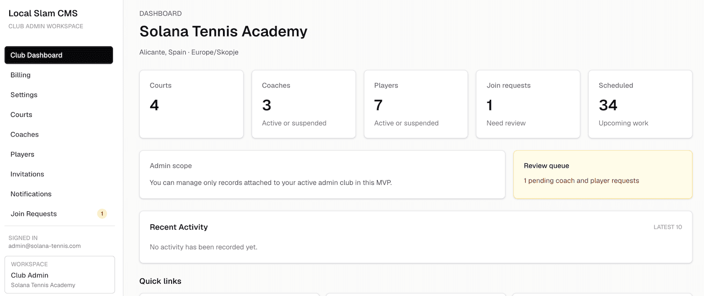 Local Slam — Club-Administrator-Dashboard
